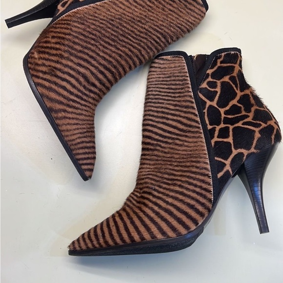 Bruno Magli Brown and Black Heeled Boots with Giraffe Print - Picture 6 of 9